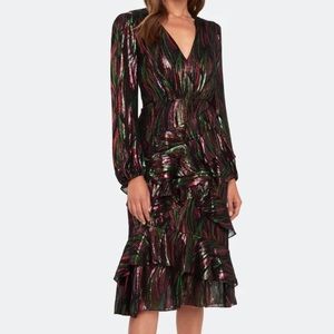 Saloni Alya Ruffle Silk Blend Lurex Midi Dress